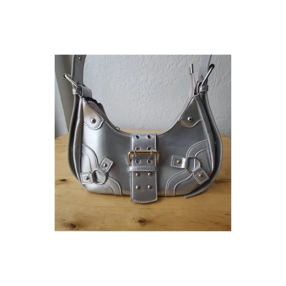 Silver Faux Leather Shoulder Bag